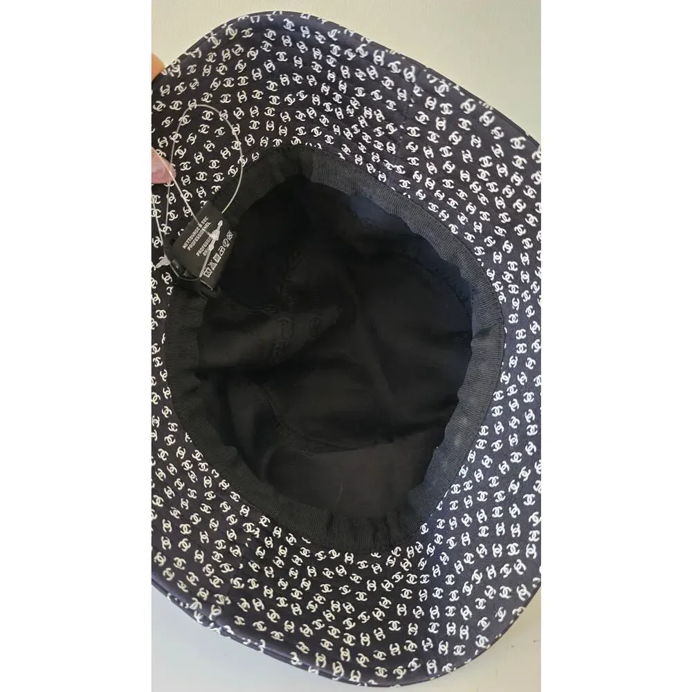 Chanel Black white Interlocking CC Nylon Bucket Hat S sz